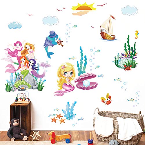 decalmile Mermaid Princess Wall Decals Underwater World Wall Stickers
